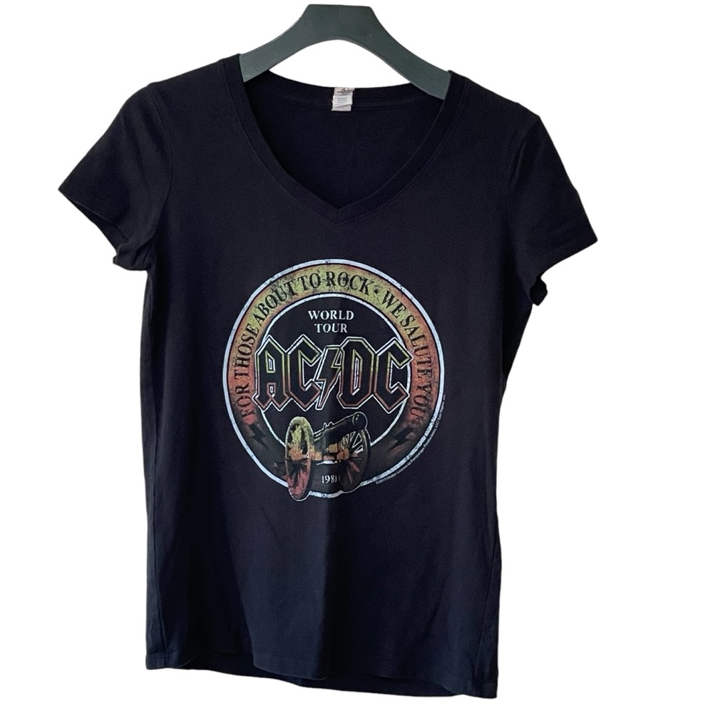 AC/DC For Those About To Rock Cannon Ball World Tour 1981 Black V-Neck‎ Tee
